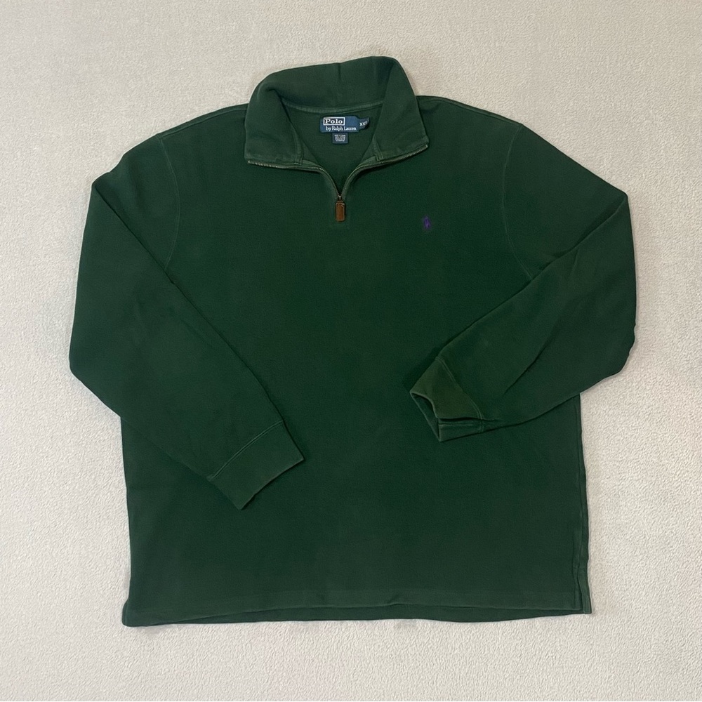 Polo Ralph Lauren Mens 2XL 1/4 Zip Dark Green Pullover Cotton Sweater